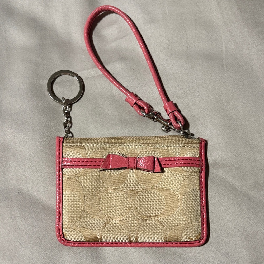 Coach Pink and Tan Wristlet/Keychain